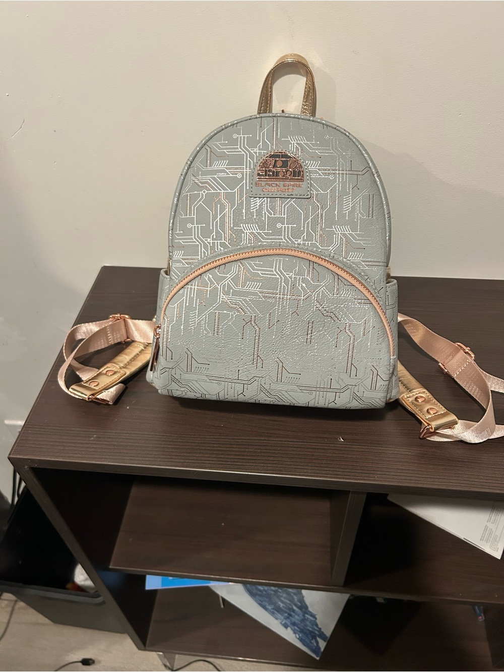 Disney parks black spire outpost Loungefly light  Gray with Rose Gold Trim